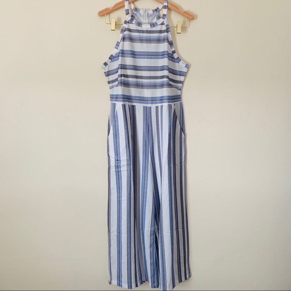 Italian Blue Stripe Jumpsuit with Pockets - Picture 14 of 16